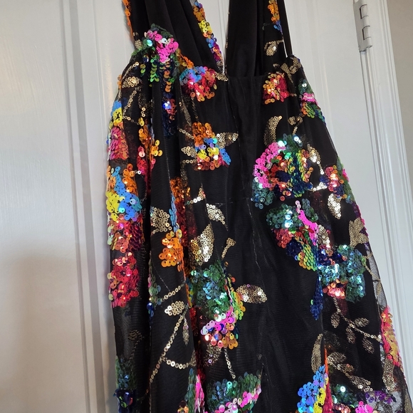 Sequin Flower Dress in Black Multicolor Size S - Picture 6 of 13
